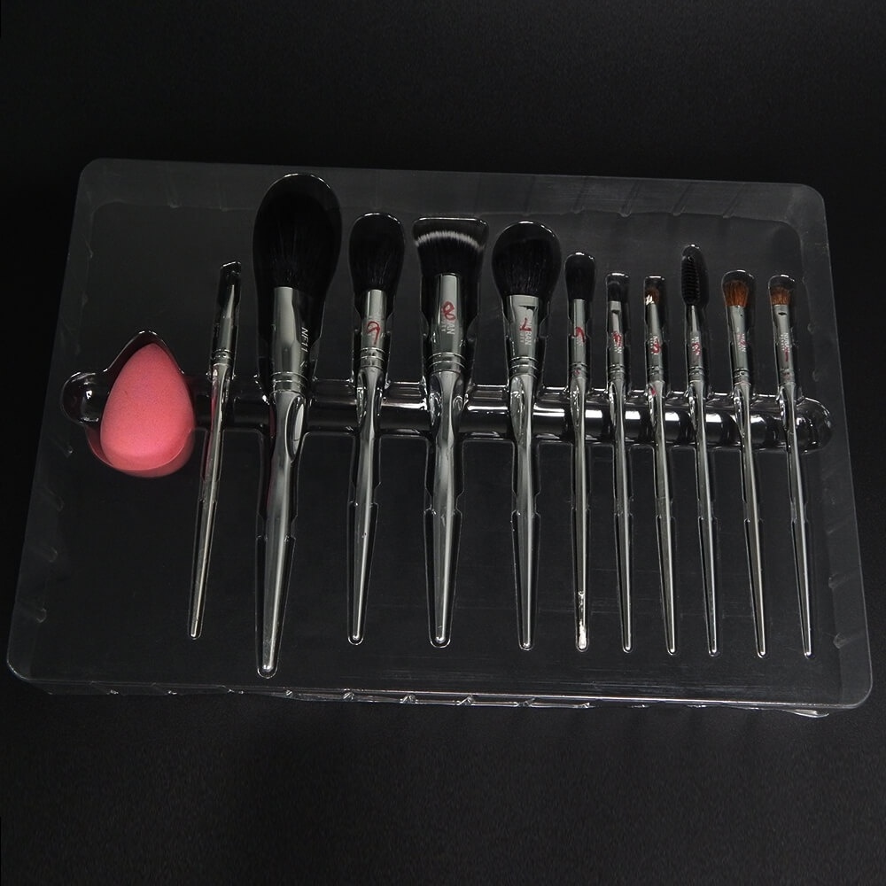 Black PS material clear tray  cosmetics blister blister make up  brush set  packaging