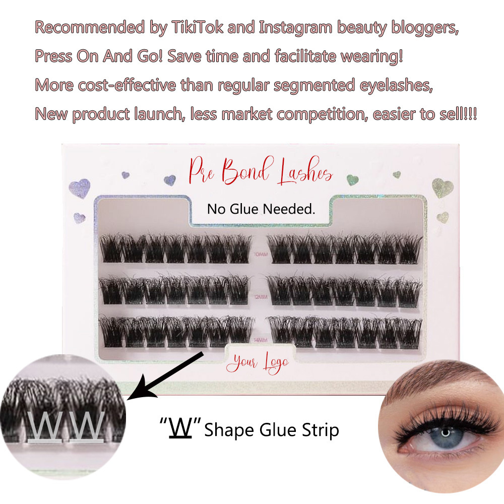 Press on cluster lash NO GLUE NEEDED diy lash extension kit pre- bond technology diy lashes press-on falsies eyelash