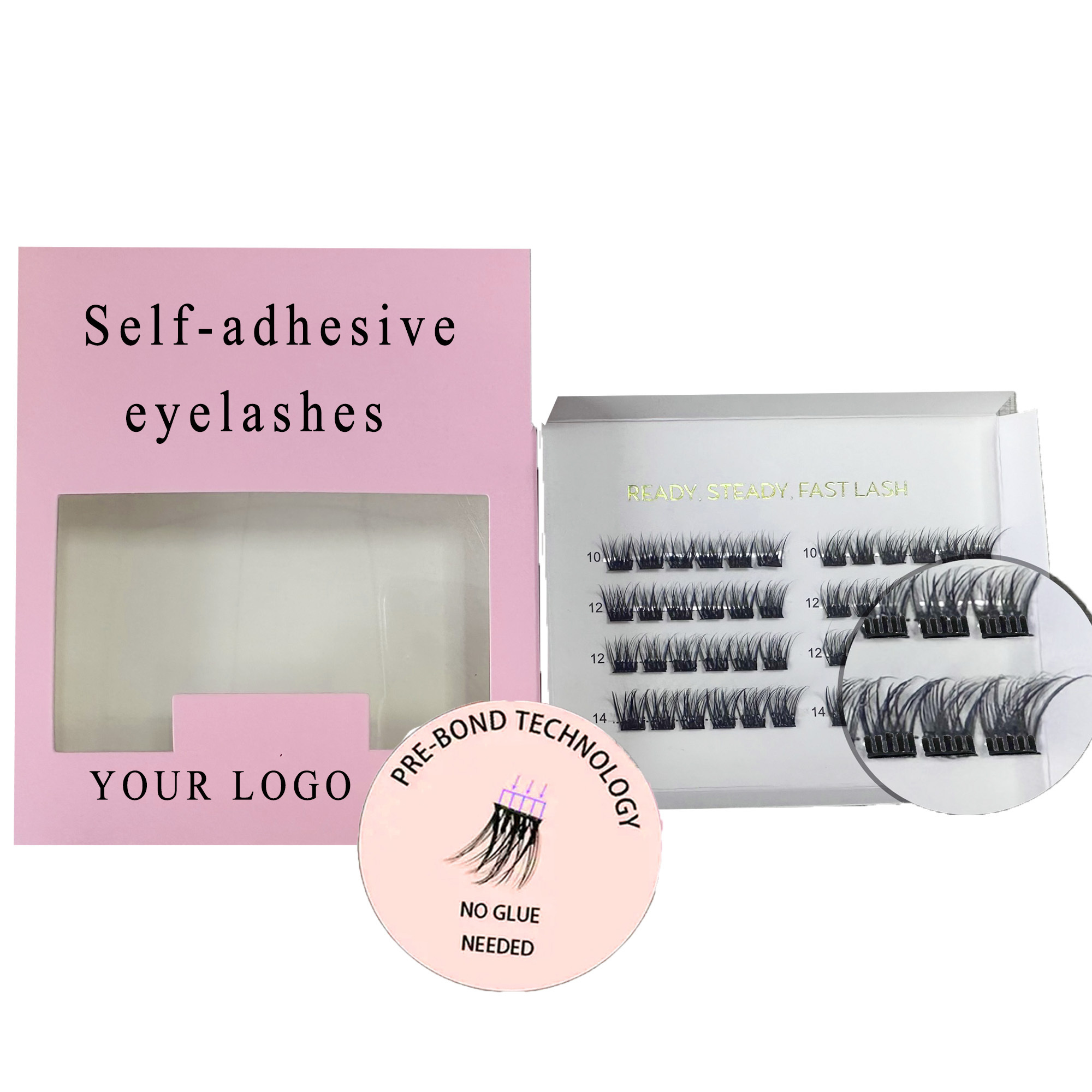 Reusable self-adhesive eyelashes pre bond technology no glue needed lashes