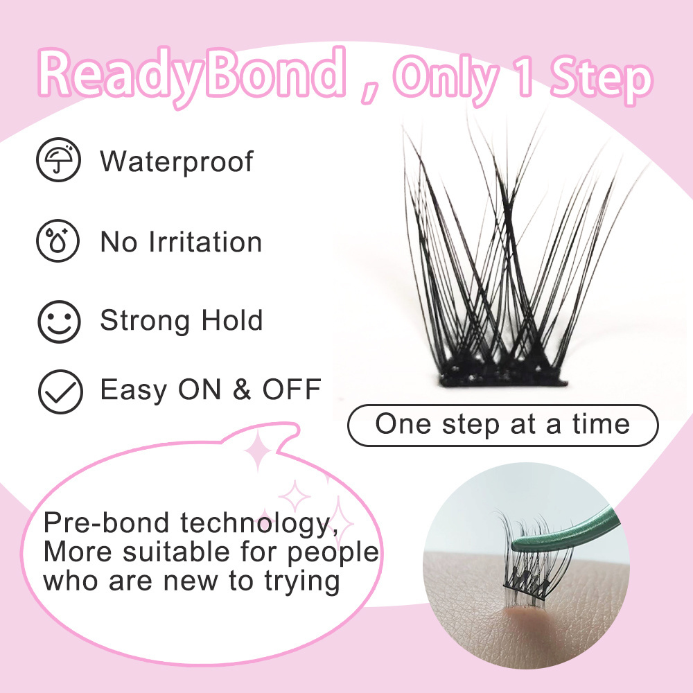 1 Step Press-on Lashes 2024 Pre Bond Technology No Glue Needed Eyelashes Self Adhesive Cluster Lash