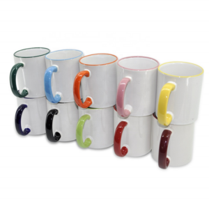 11oz Sublimation Blank Rim Color Mug With Round Color Handle For Promotion Gifts