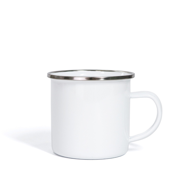 12 OZ Sublimation Blanks White Enamel Mug With Silver Rim For Camping/Travel/Coffee