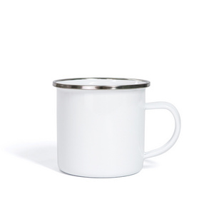 12 OZ Sublimation Blanks White Enamel Mug With Silver Rim For Camping/Travel/Coffee