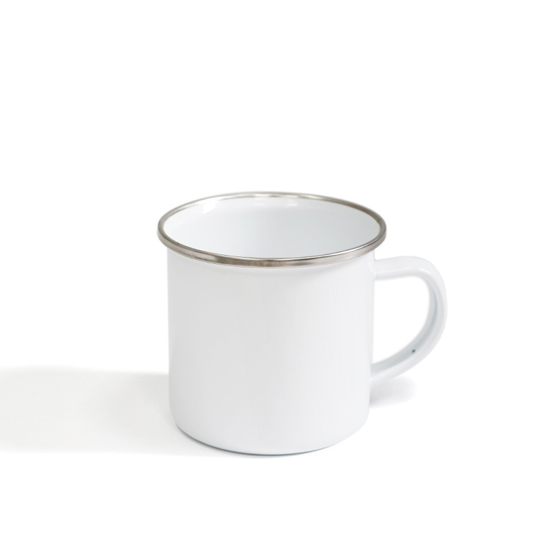 12 OZ Sublimation Blanks White Enamel Mug With Silver Rim For Camping/Travel/Coffee