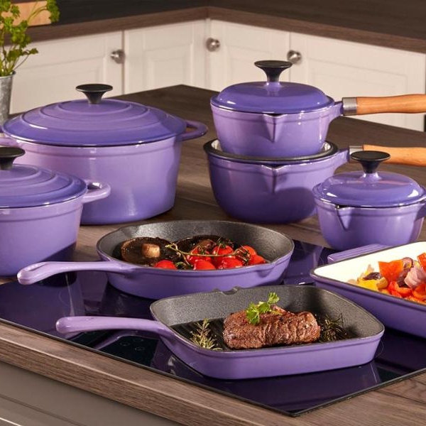 cast iron purple enamel cookware set