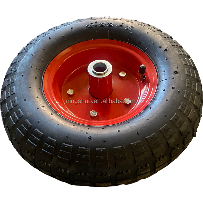 Manufacturer High Quality red metal rim hand truck replacement tires 4.00-6 wheelbarrow air 13 inch pneumatic rubber wheels