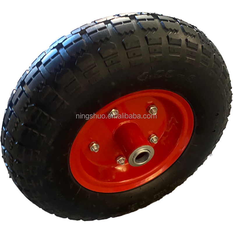 Manufacturer High Quality red metal rim hand truck replacement tires 4.00-6 wheelbarrow air 13 inch pneumatic rubber wheels