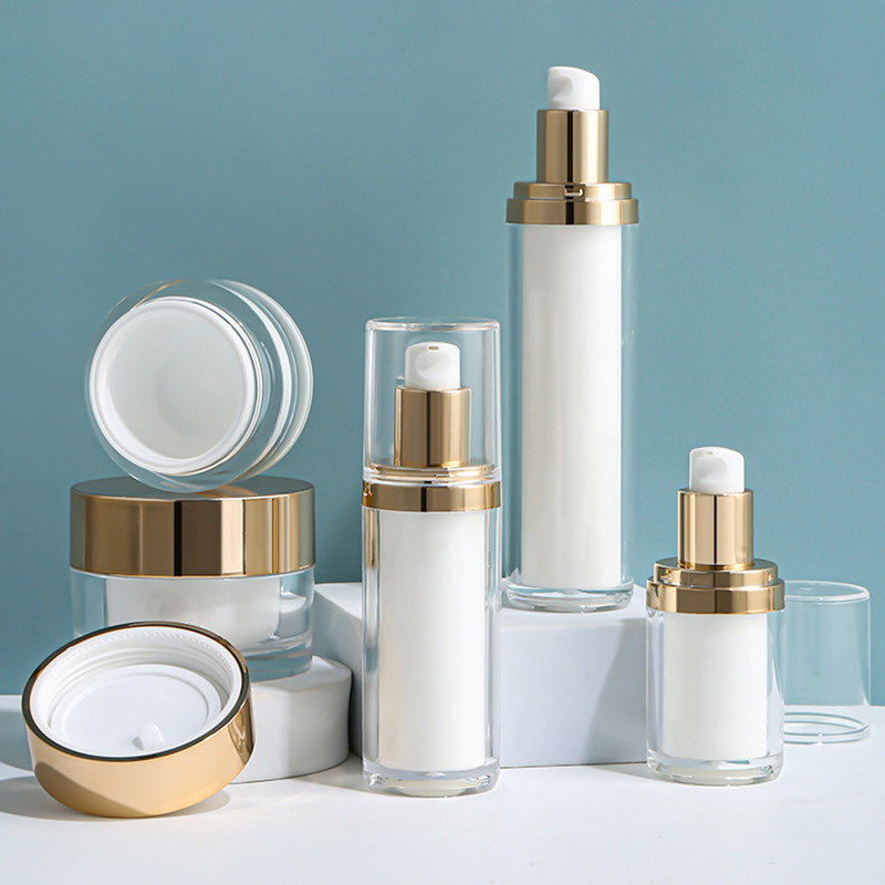 Cosmetic Round White and Gold Lotion Pump Bottles 30g 50g 15ml 30ml 50ml 100ml Acrylic Cosmetic Package Container