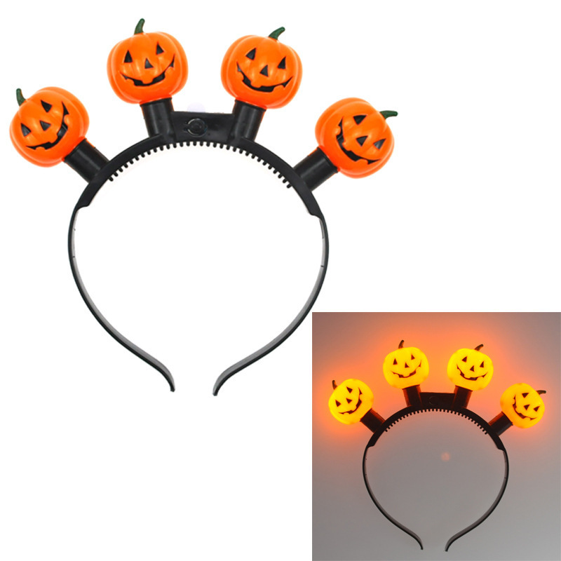 Halloween Light Up Headbands LED Pumpkin Hair Hoop Jack-O-Lantern Hair Band Party Favor Hair Accessories