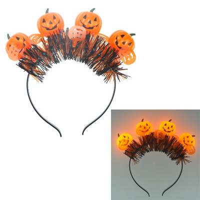 Halloween Light Up Headbands LED Pumpkin Hair Hoop Jack-O-Lantern Hair Band Party Favor Hair Accessories