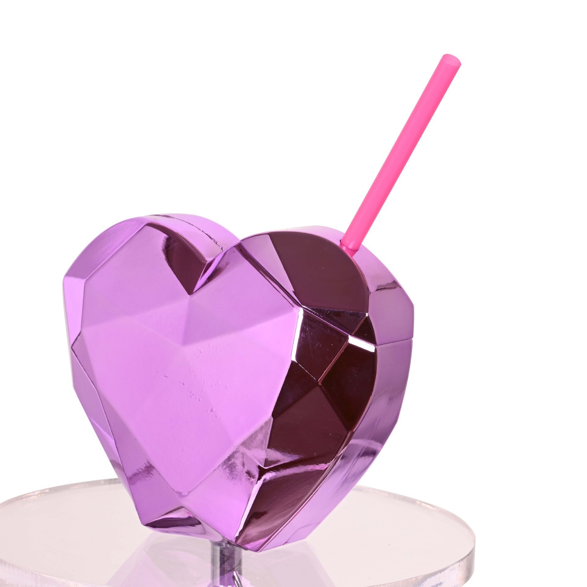 Love Cup Valentine's Day 24 Oz Electroplating Heart Shape Single Wall Plastic Tumbler Wholesale Drinking Cup With Straw