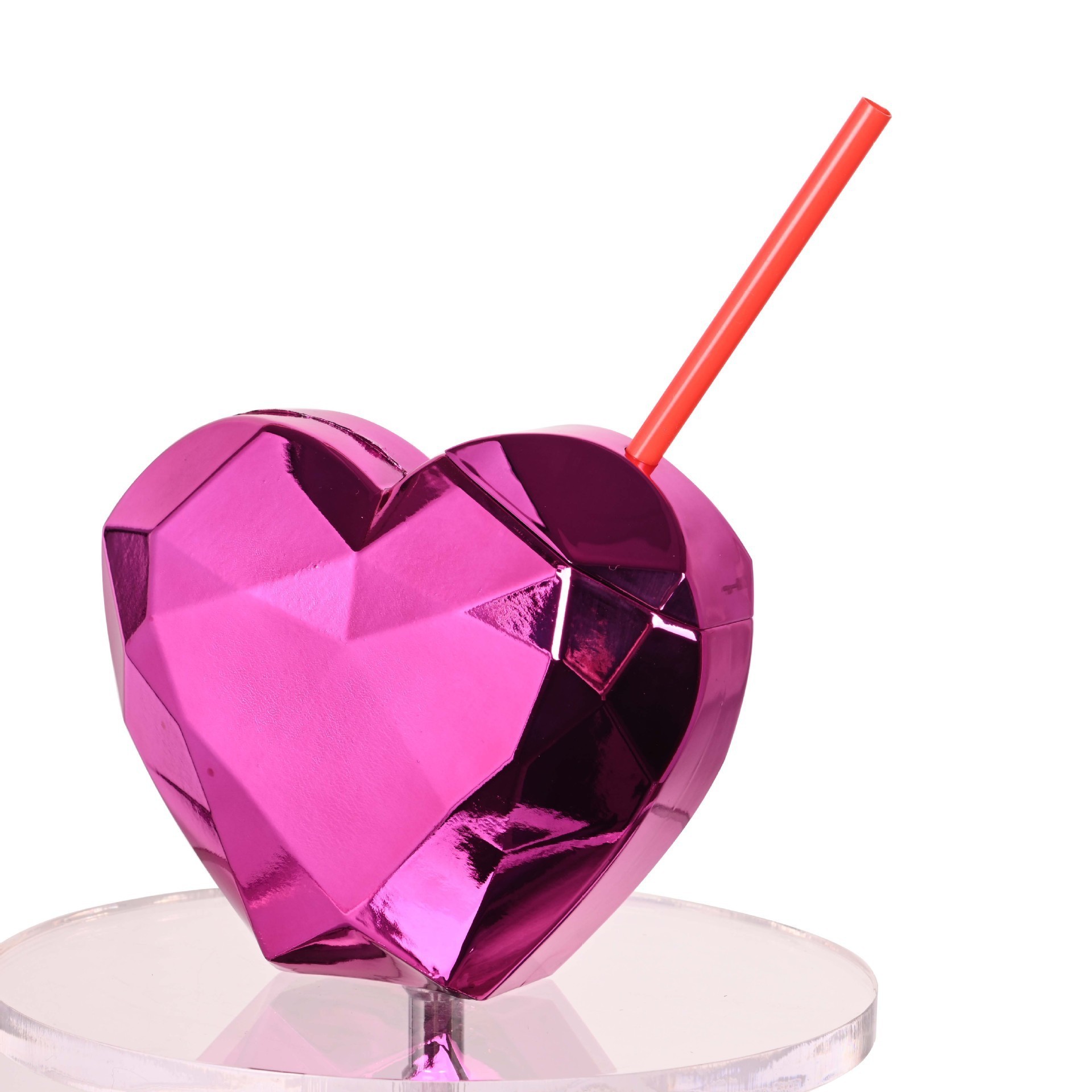 Love Cup Valentine's Day 24 Oz Electroplating Heart Shape Single Wall Plastic Tumbler Wholesale Drinking Cup With Straw