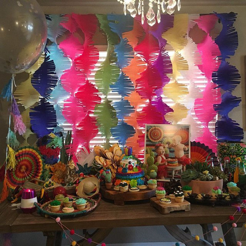 81 feet Colorfast biodegradable streamer crepe paper Mexican fiesta /taco backdrop party colorful backdrop for birthday