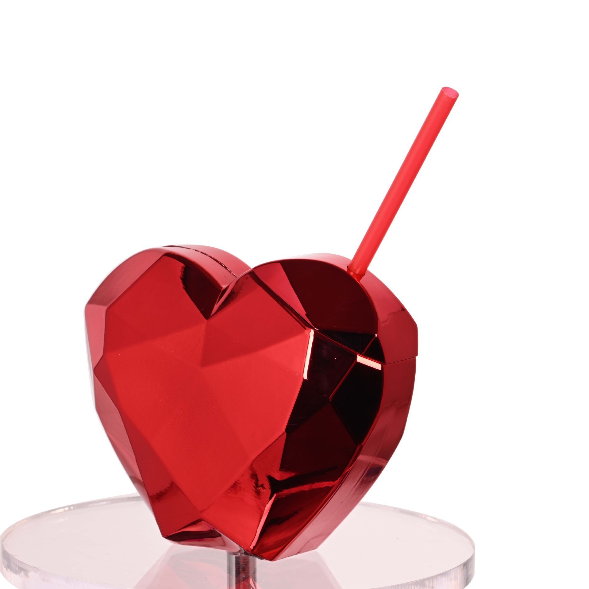 Love Cup Valentine's Day 24 Oz Electroplating Heart Shape Single Wall Plastic Tumbler Wholesale Drinking Cup With Straw