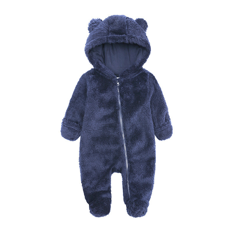 Best Selling New Born Winter Baby Clothes Jumpsuit Zipper Thick Fleece Hooded Baby Onesie