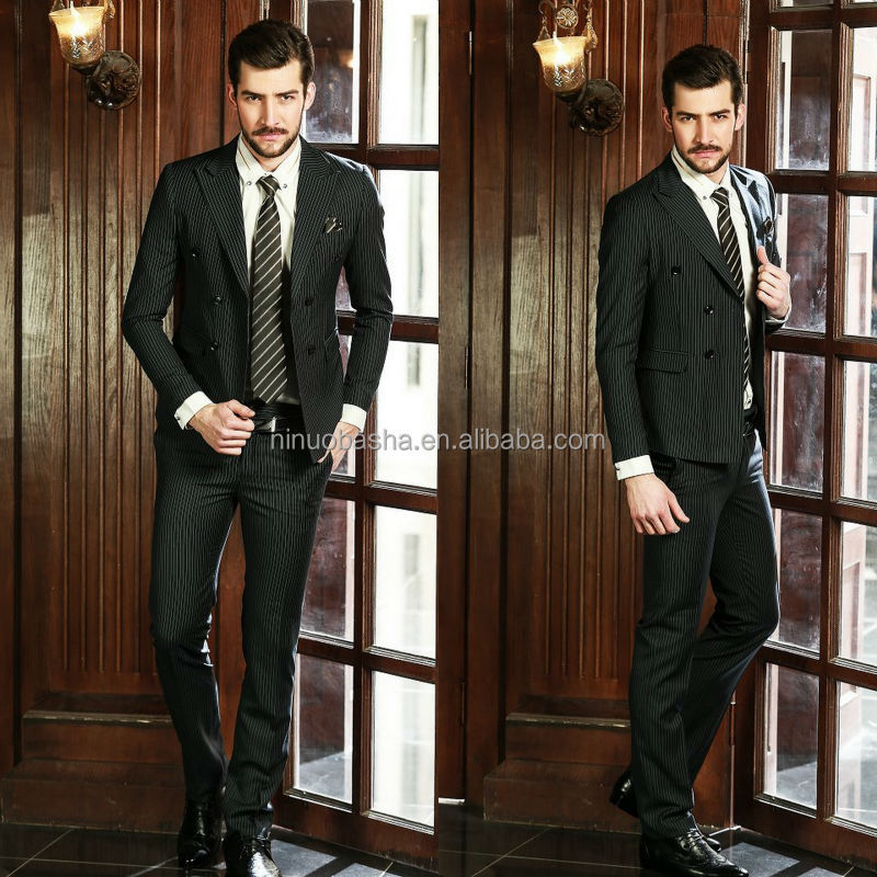 Welcomed Pinstripe Handsome Men Suits Top Brand Two-Row Buttons Coat Pant Suit Design For Business NB0565