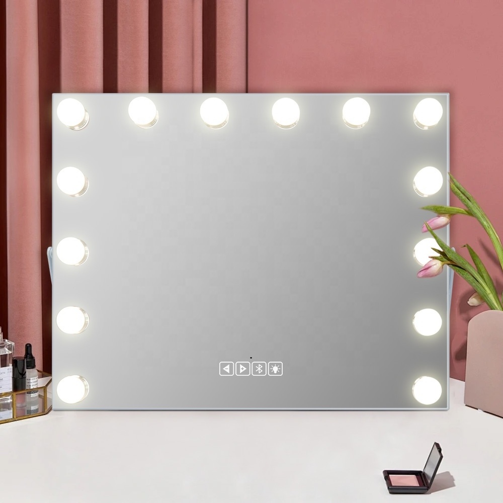 Bluetooth Function Hollywood Style 50*40cm Bulbs Lighted  Makeup Tabletop Vanity Mirror With Led Lights