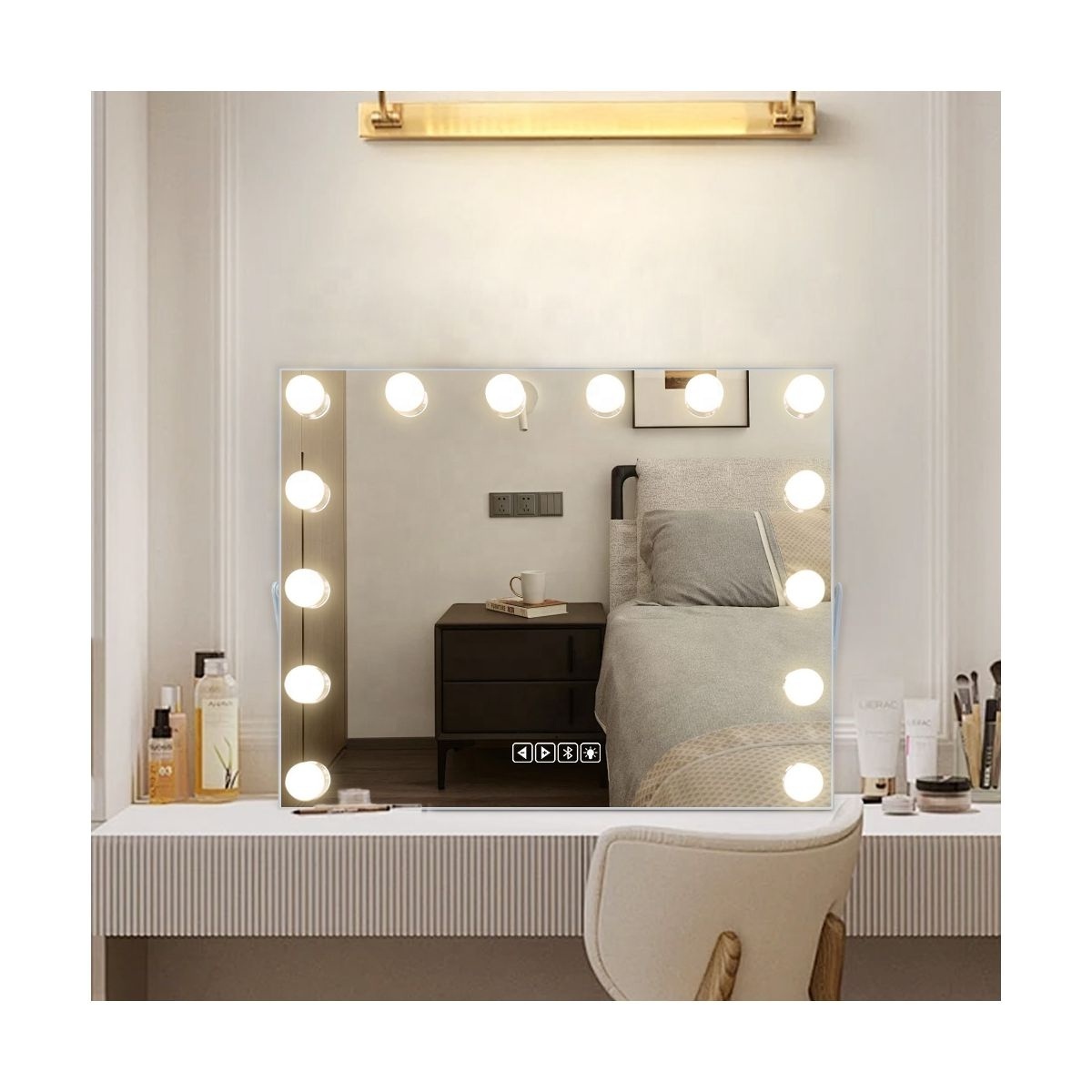 Bluetooth Function Hollywood Style 50*40cm Bulbs Lighted  Makeup Tabletop Vanity Mirror With Led Lights