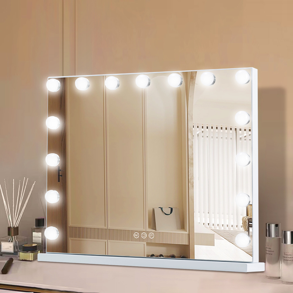 Hollywood Led Lighting Table Vanity Mirror with 3 Key Touch Dimming Led 15 Light Bulbs for Bedroom Dressing Table