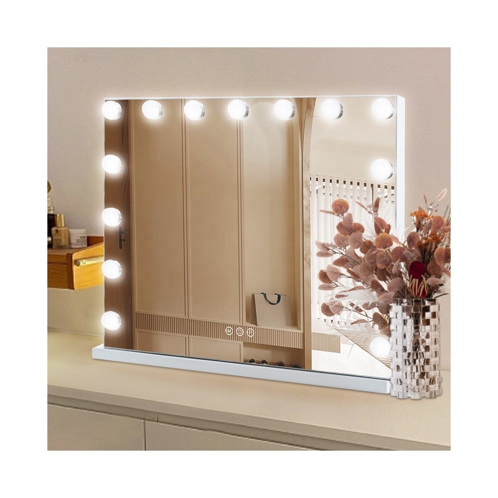 Hollywood Led Lighting Table Vanity Mirror with 3 Key Touch Dimming Led 15 Light Bulbs for Bedroom Dressing Table