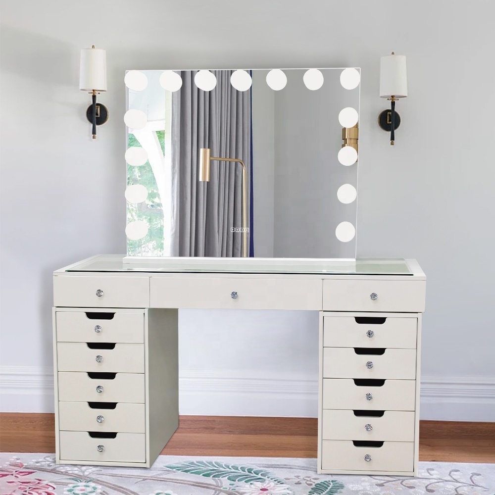 Stock up for Christmas Customizable Smart Luxury Makeup Vanity Table Storage Drawer Dressing Table Mirrored Dresser With Light