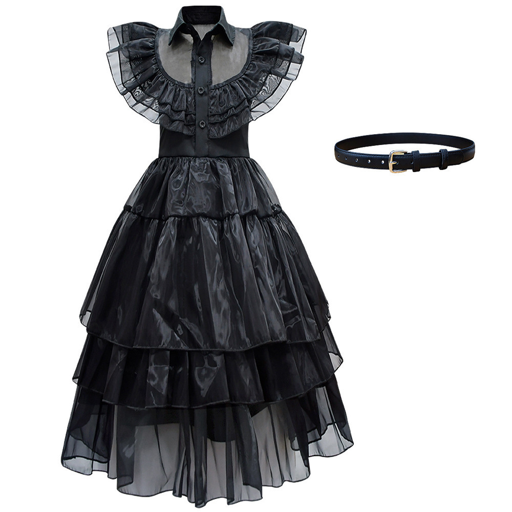 Black Cosplay Addams Family Dress Women  Halloween Costume