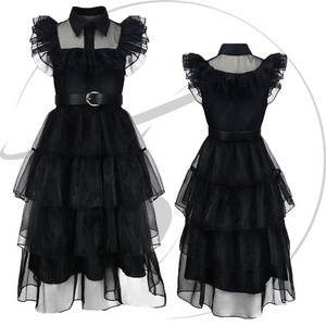 Black Cosplay Addams Family Dress Women  Halloween Costume