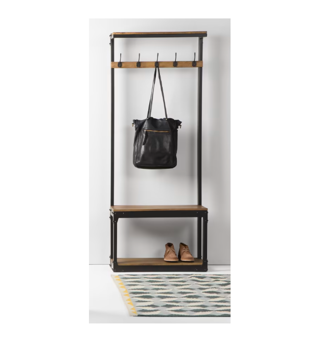 Modern Style Mango Wood and Metal Coat Hanger with Hooks Display Storage Racks for Wholesale