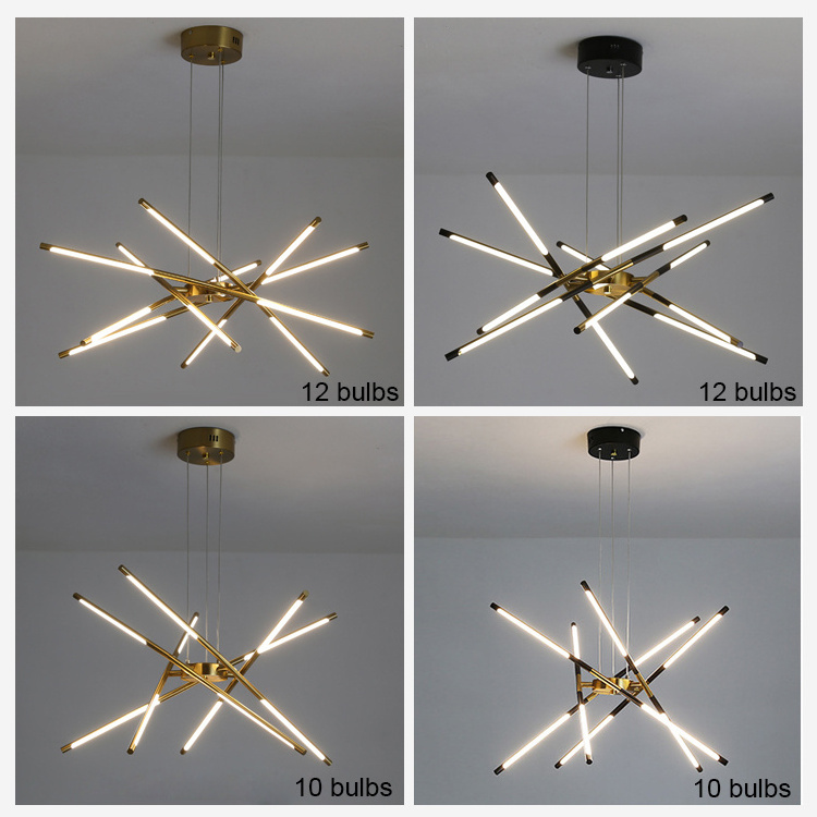 Simple Nordic Light Dimmable Sputnik Modern Tubes Linear LED Chandelier Pendant Lights For Restaurant Living Room