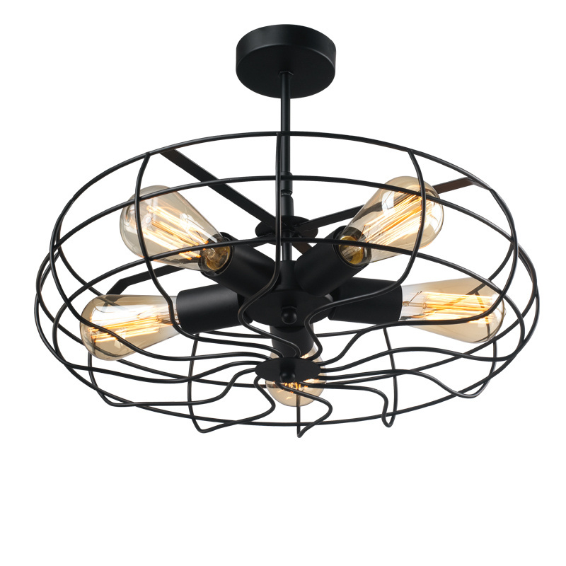 American Style Rustic Industrial Antique Wrought Iron Vintage Farmhouse Fan Flush mount Ceiling Light