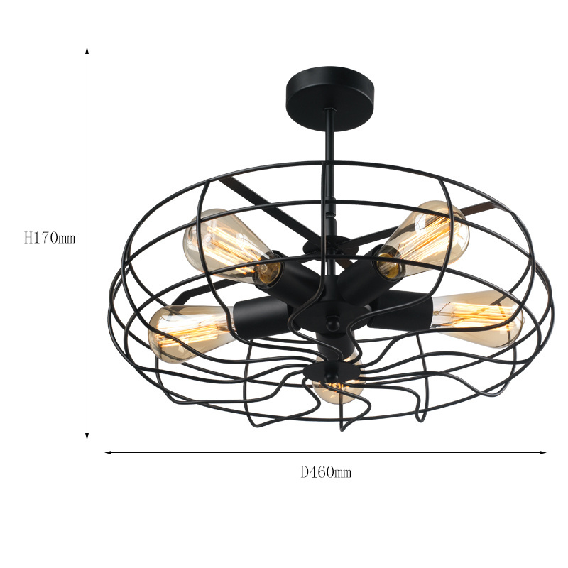 American Style Rustic Industrial Antique Wrought Iron Vintage Farmhouse Fan Flush mount Ceiling Light