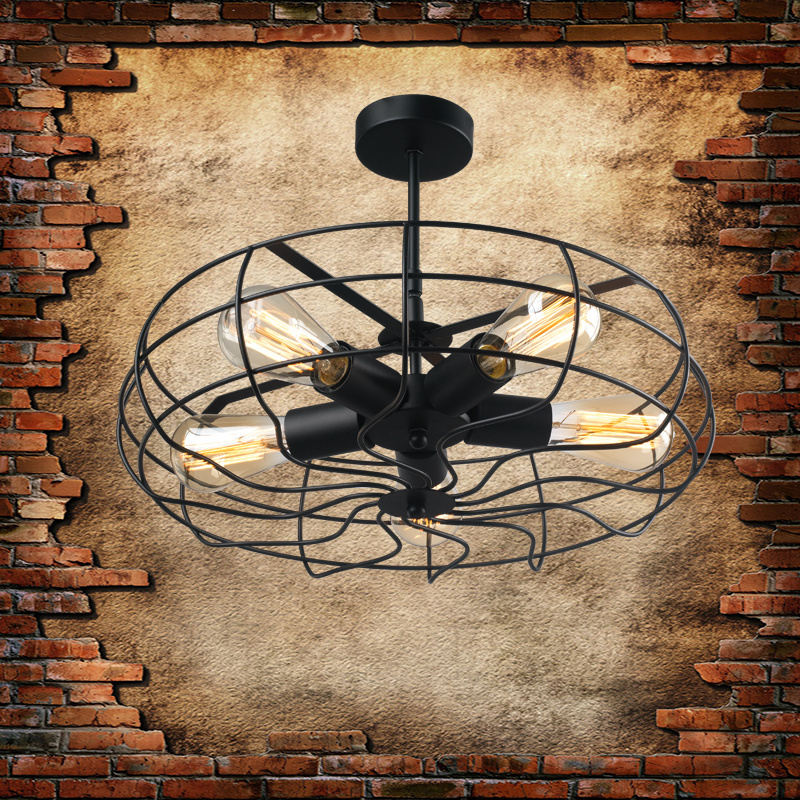 American Style Rustic Industrial Antique Wrought Iron Vintage Farmhouse Fan Flush mount Ceiling Light