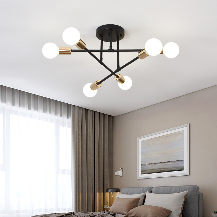 Decor Pendant Lighting Modern Round Multiple Rod Iron Led American Design Living Room Lamp Chandeliers Ceiling Pendant Lights