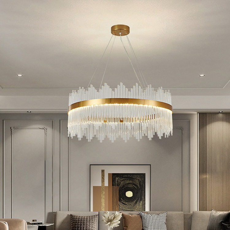 Round Modern Nordic Breakfast Counter Ceiling LED Pendant Lamp For Home Decor Ring Circle Luxury Crystal Chandelier Lighting