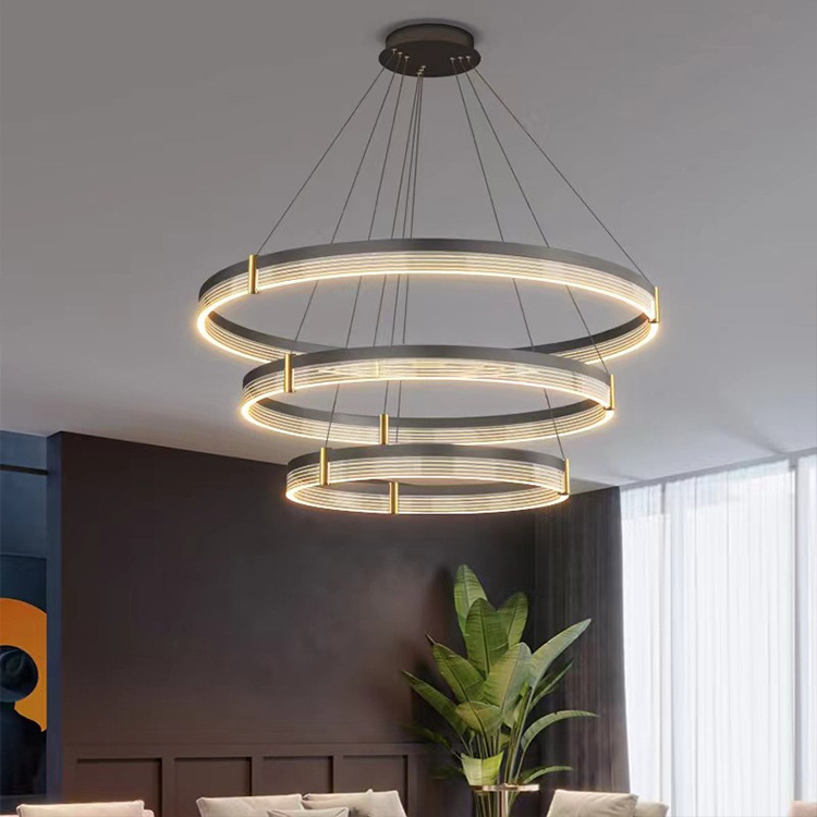 Nordic Ceiling Lighting Chandelier For Living Room Modern Luxury Led Round 3 Ring Dimmable Chandelier Ceiling Pendant Light