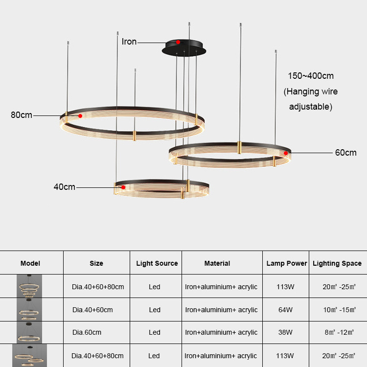 Nordic Ceiling Lighting Chandelier For Living Room Modern Luxury Led Round 3 Ring Dimmable Chandelier Ceiling Pendant Light