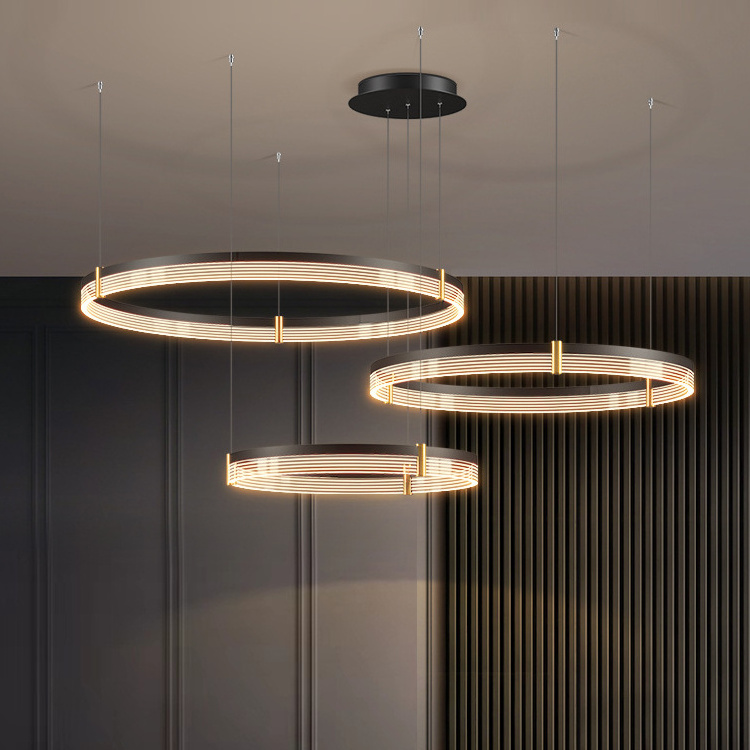 Nordic Ceiling Lighting Chandelier For Living Room Modern Luxury Led Round 3 Ring Dimmable Chandelier Ceiling Pendant Light