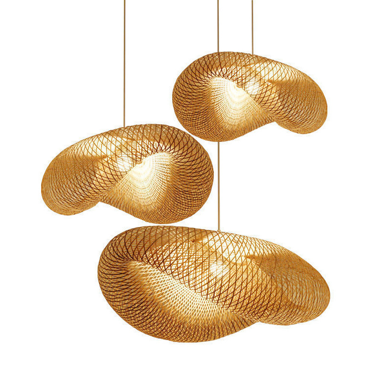 Modern Handmade Wicker Rattan Bamboo Hanging Lamp Retro Simple Creative Design Lighting For Home Woven Chandelier Pendant Light