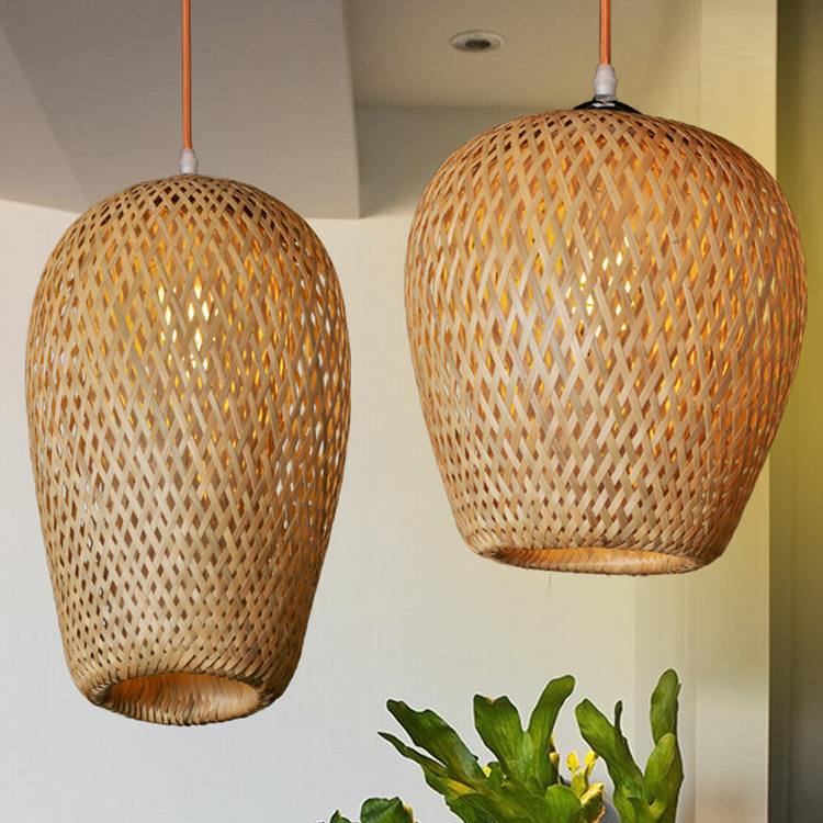 Modern Handmade Wicker Rattan Bamboo Hanging Lamp Retro Simple Creative Design Lighting For Home Woven Chandelier Pendant Light