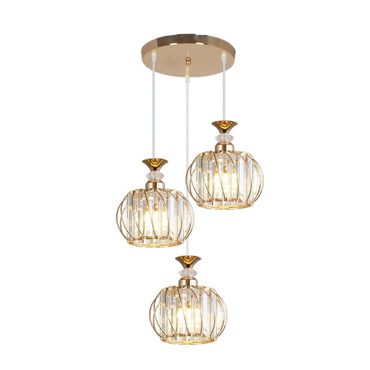 2023 New Ceiling Hanging Lamp with Mini Metal Cage Simple Kitchen Island Modern Gold Crystal Chandelier Pendant Light Fixtures