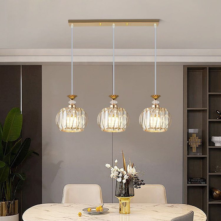 2023 New Ceiling Hanging Lamp with Mini Metal Cage Simple Kitchen Island Modern Gold Crystal Chandelier Pendant Light Fixtures