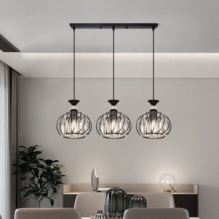 2023 New Ceiling Hanging Lamp with Mini Metal Cage Simple Kitchen Island Modern Gold Crystal Chandelier Pendant Light Fixtures