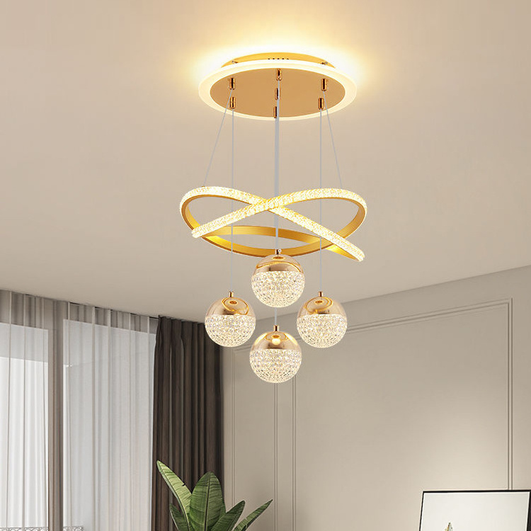 LED Round Aluminum Living Room Bedroom Ceiling Lighting Fixture Modern Round Two Circles Spherical Chandeliers Pendant Lights