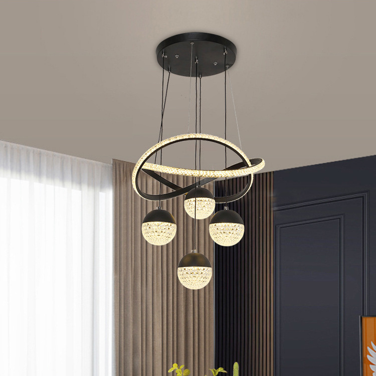 LED Round Aluminum Living Room Bedroom Ceiling Lighting Fixture Modern Round Two Circles Spherical Chandeliers Pendant Lights