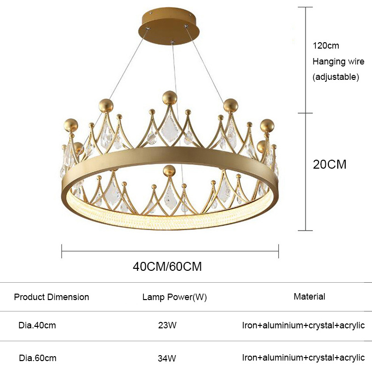 Nordic Lamp Luxury Crystal/Acrylic Chandelier Simple Modern Led Crown Princess Room Girl Bedroom Pendant Ceiling Light