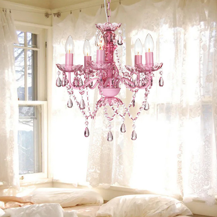 Best Price Contemporary White Pink Pendant Lamp Decorative Lighting Fixture Chain Crystal Hanging Bedroom Modern Chandelier