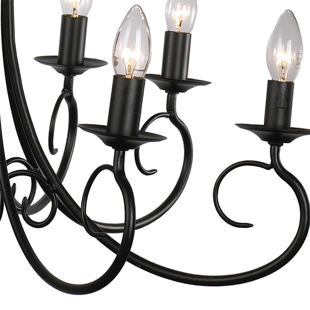 Retro Black Pendant Lamp Chandelier Lighting 5 Candle Wrought Iron Light Hanging Ceiling Fixtures