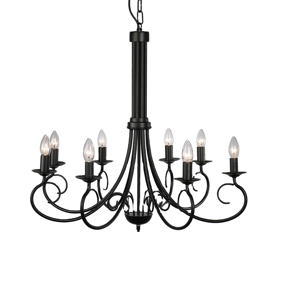 Retro Black Pendant Lamp Chandelier Lighting 5 Candle Wrought Iron Light Hanging Ceiling Fixtures