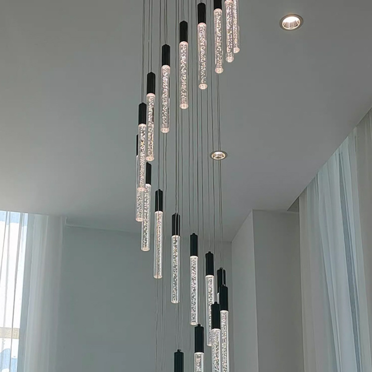 Drop Big Luxury Modern High Ceiling Lobby Villa House Hanging Stair Crystal Lamps Led Long Chandelier Pendant Light Fixture