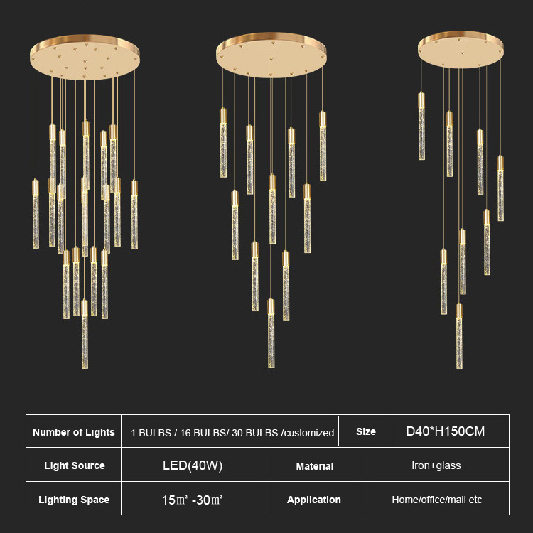 Drop Big Luxury Modern High Ceiling Lobby Villa House Hanging Stair Crystal Lamps Led Long Chandelier Pendant Light Fixture